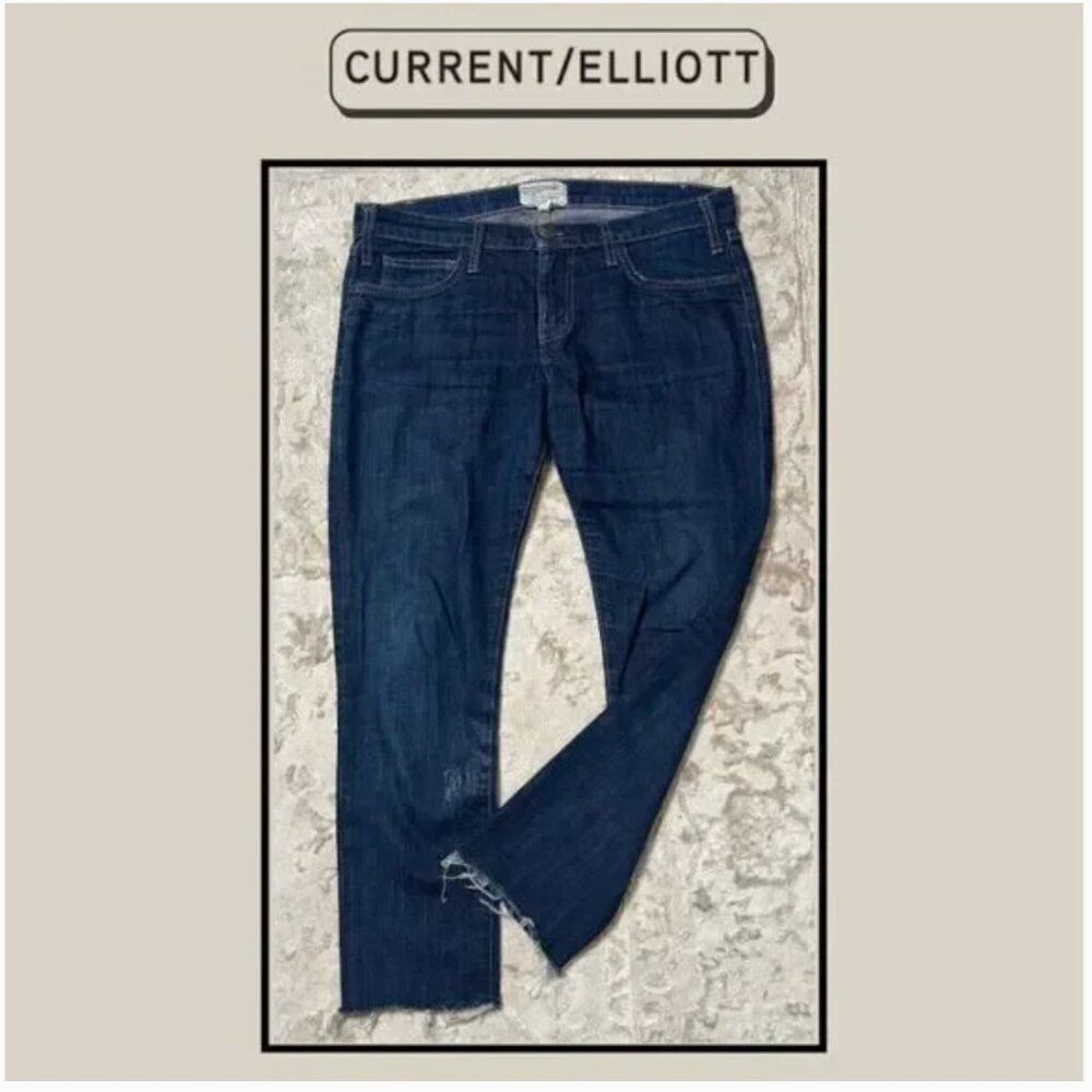 Current/Elliott The Roller Bonfire Raw Hem Relaxed Fit Ankle Jeans Sz 27